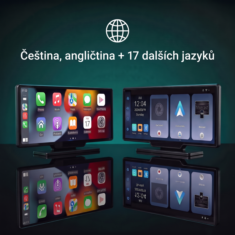 CarPlay, Android Auto, čeština, angličtina a 17 dalších jazyků